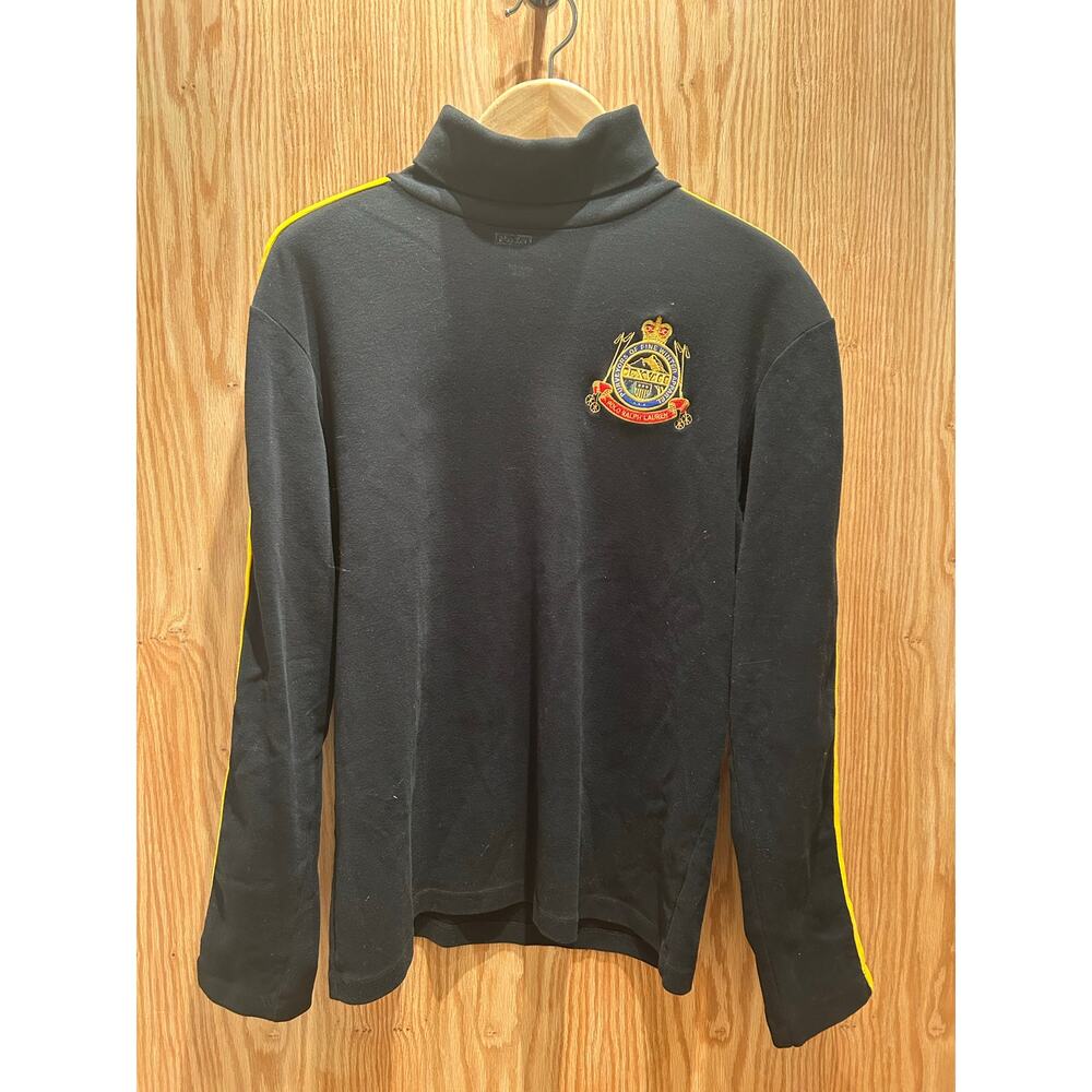 Vtg 90s Polo Ralph Lauren Turtleneck Black Embroidered Shield Yel Stripe Men's L